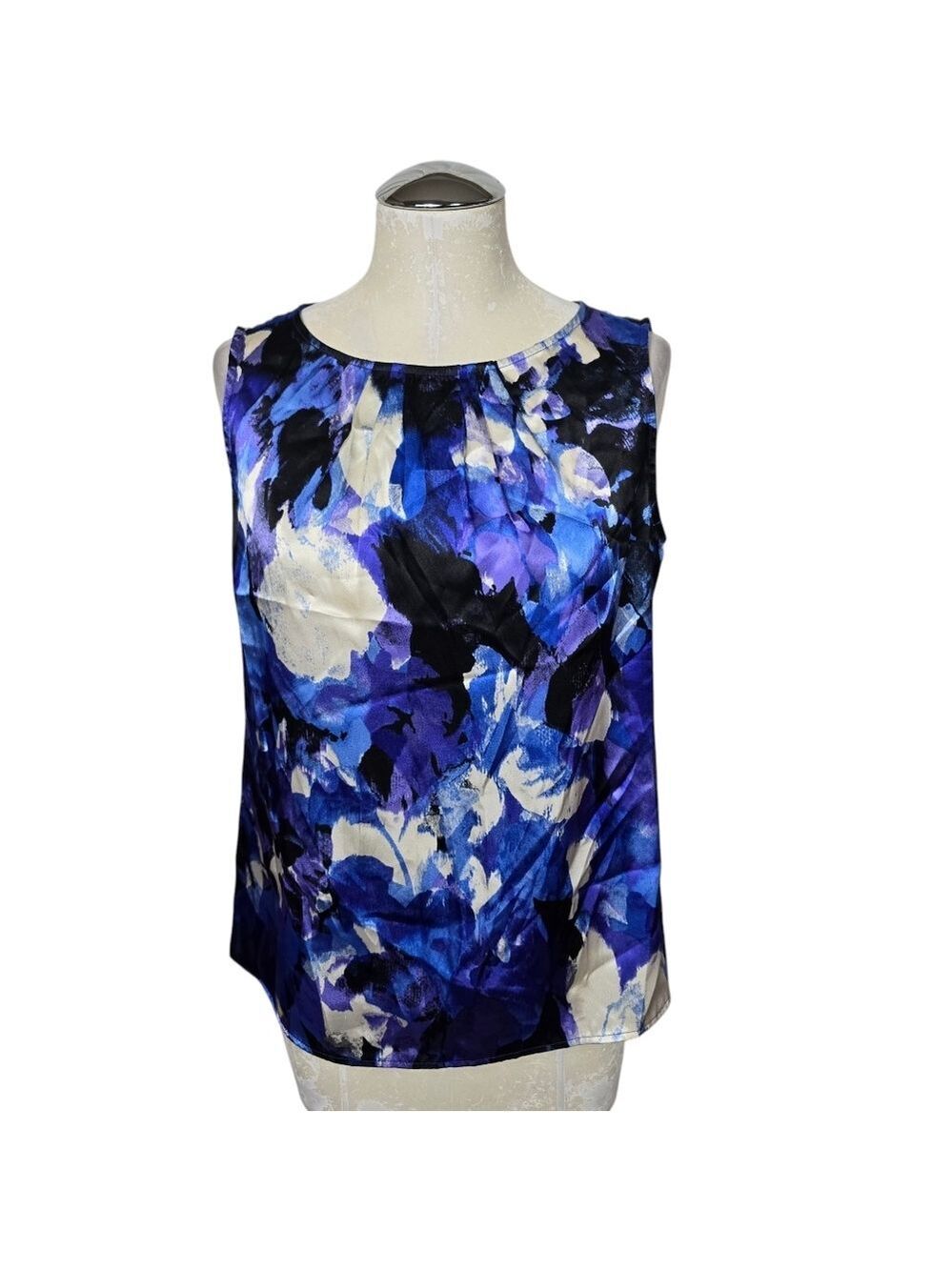 Kasper Blue White Purple Sleeveless Blouse Petite PM